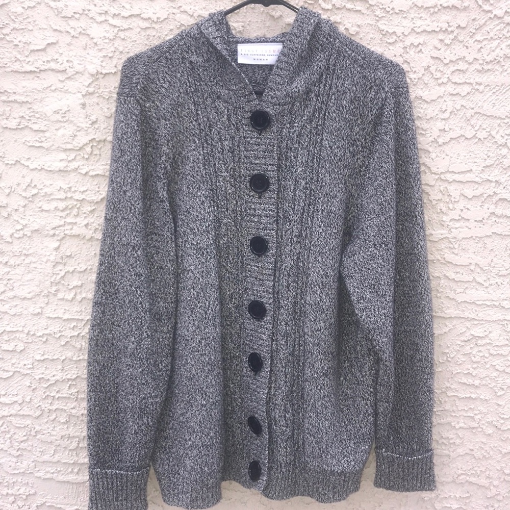 Chunky Knit Marled Cardigan with Hoodie